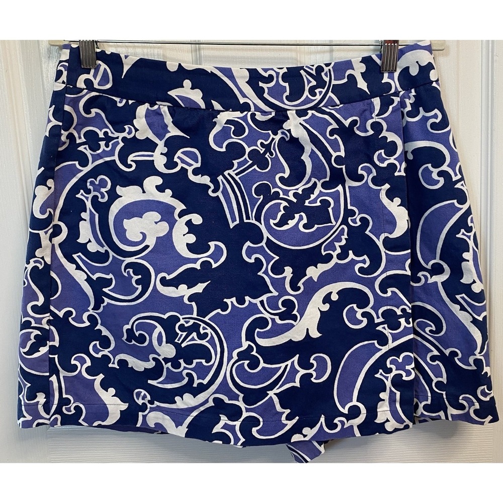 TALBOTS Womens Blue&White Skort Skirt W/Shorts Paisley Scroll Print‎ Sz. 6 EUC